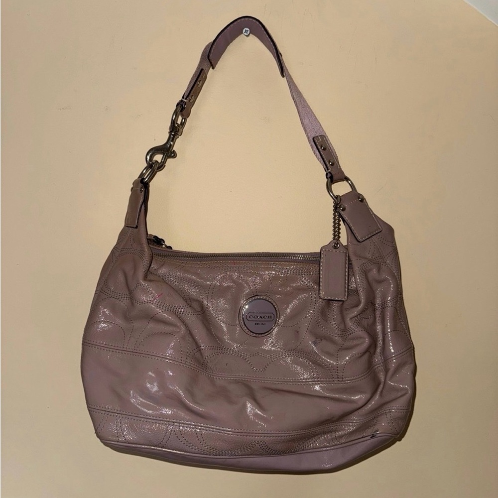 COACH Mauve Patent Leather Hobo Shoulder Bag
